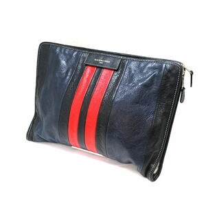 Balenciaga Bazaar Pouch Clutch Bag Leather Navy Blue Red Black